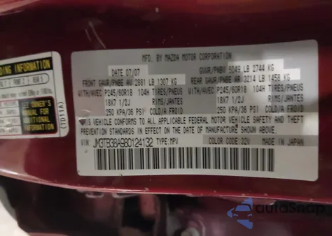 2008 Mazda Cx-9 Touring from USA, damaged, VIN JM3TB38A980124132